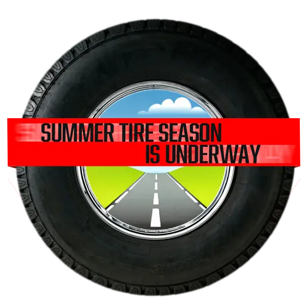 tire-summer-season banner on a tire