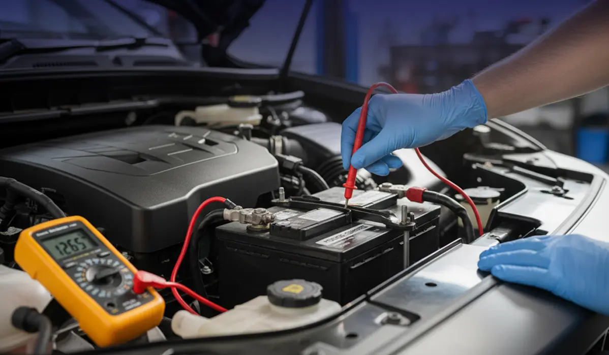 battery-test under the hood of a car